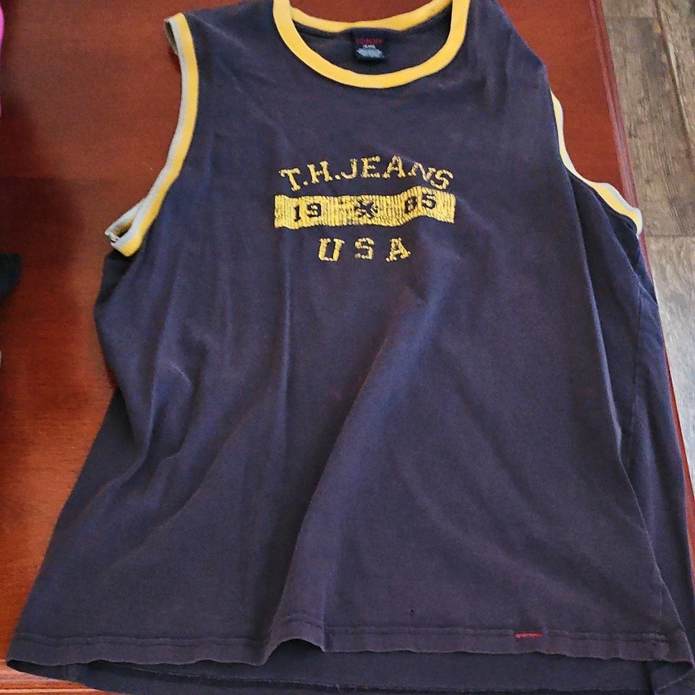 vintage tommy Navy and Yellow Tank Top